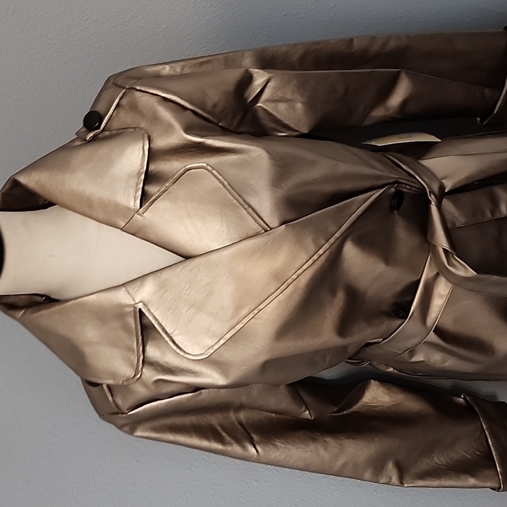 NWT PEACH GOLD PEWTER FAUX LEATHER DOUBLE-BREASTED JACKET - Picture 3 of 6
